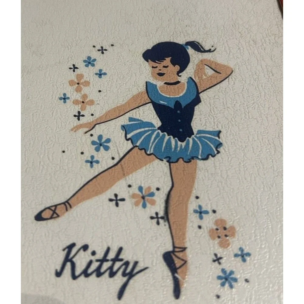 Vintage 1950s Vanity Case Mid Century Decor Girls Ballerina Kitty Suitcase Retro